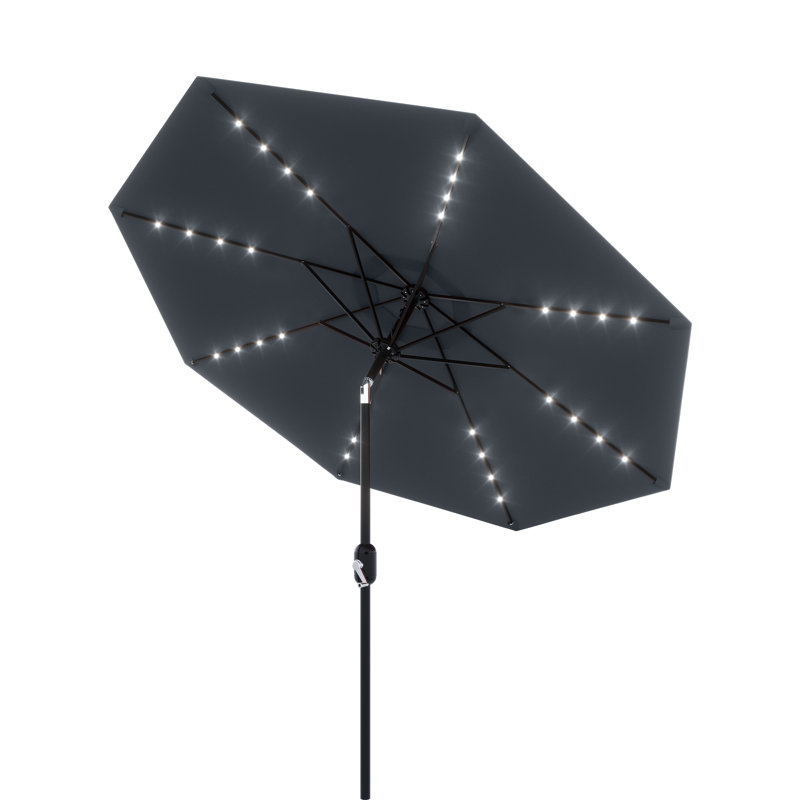 Parasol de patio en polyester 9 pi (2,7 m) à DEL avec réglage de l'inclinaison gris, Gris