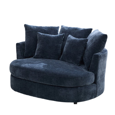 55.12" W Upholstered Slipcovered Barrel Accent Chair With 5 Side Pillows Chenille