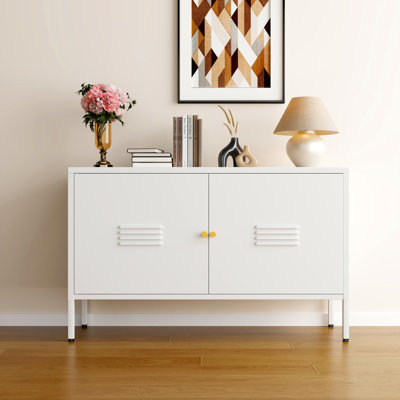 Armoire de rangement en métal, armoire d'appoint à 2 portes, meuble télé avec portes et tablette réglable, table de chevet et buffet en métal avec armoire, bibliothèque et armoire pour la maison, le bureau et le salon