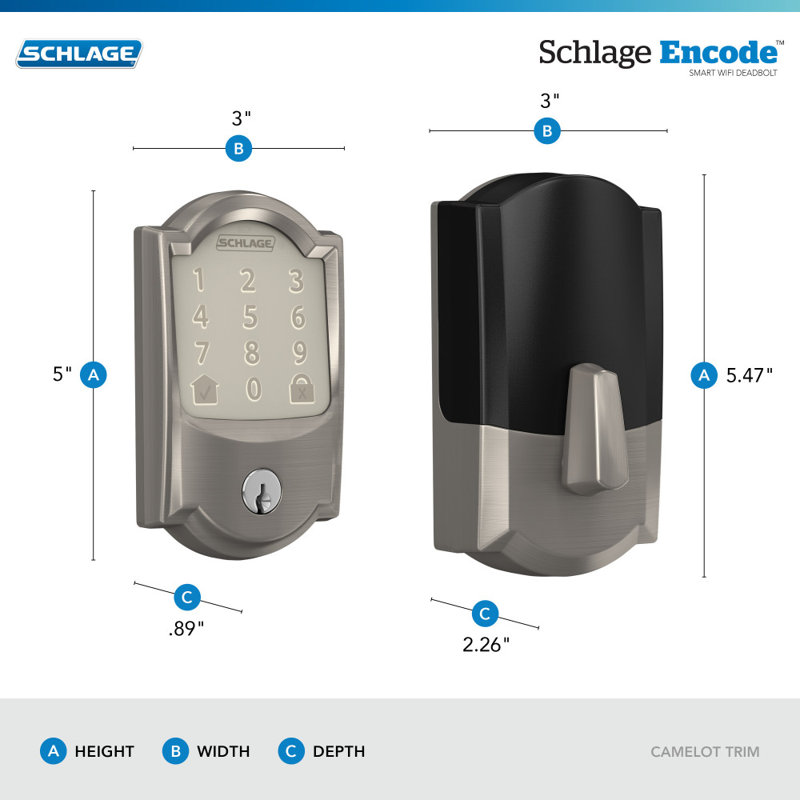 Encode Smart WiFi Deadbolt with Camelot Trim, Yes, Satin Nickel