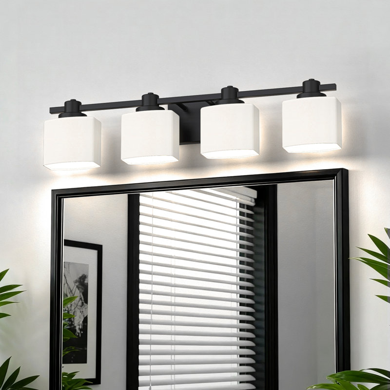Luminaire de meuble-lavabo 31 po, Quatre lumières, 7" H x 30.7" W x 6" D, Noir mat