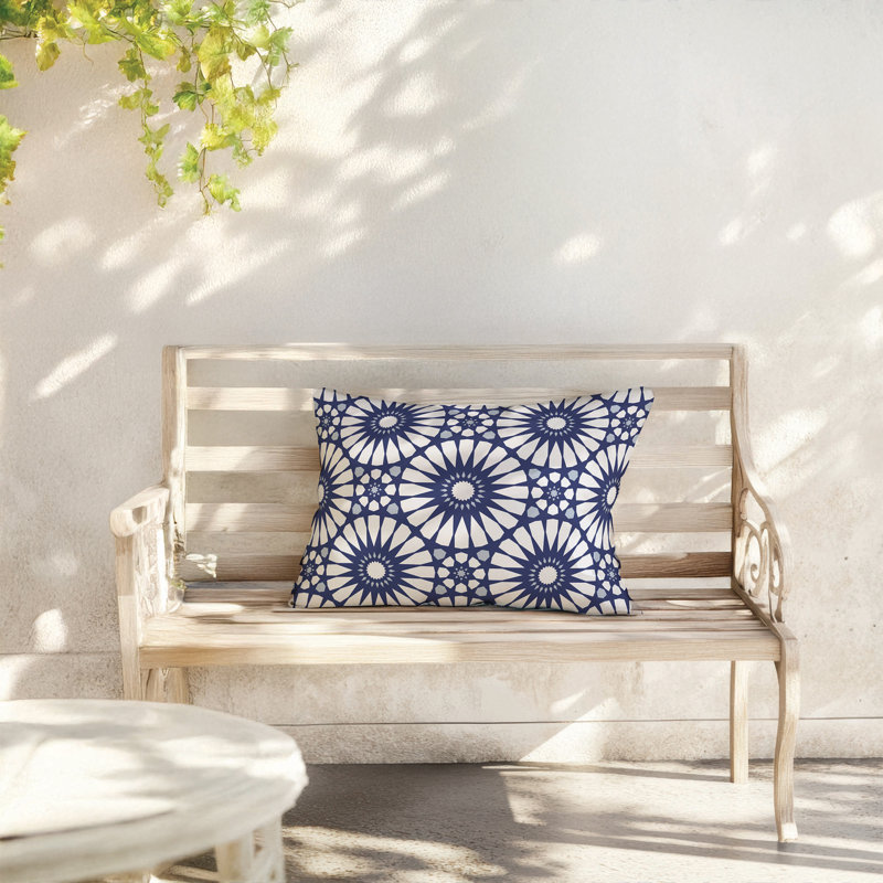 Coussin lombaire d'extérieur à motif géométrique Sylvia, Marine