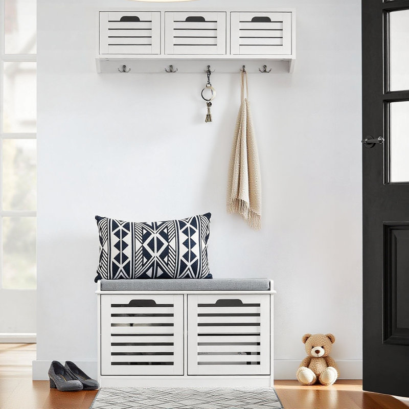 Kari Polyester Upholstered Storage Bench, White