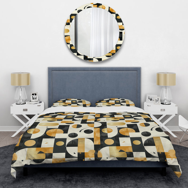 Or noir géométrique rétro - ensemble de housse de couette géométrique rétro