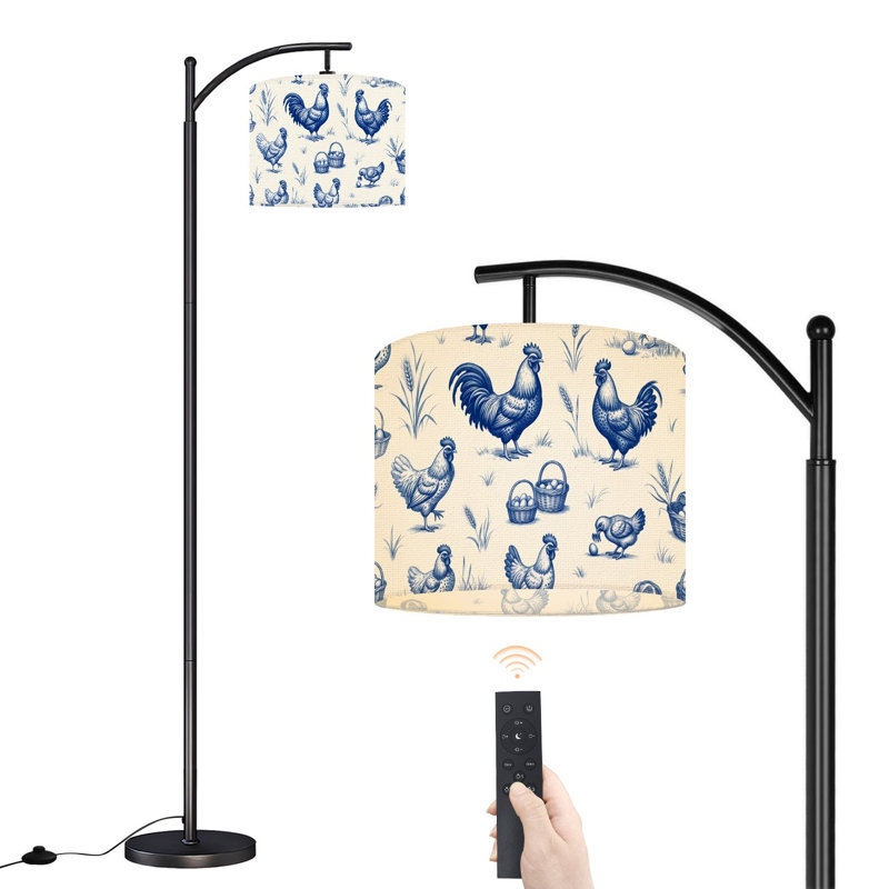 Arc Floor Lamp Vintage Blue Chicken Egg Baskets Wheat Floor Lamps with Remote LED Lights Adjustable Lamp Shades Tall Standing Lamps for Reading Office Living Room