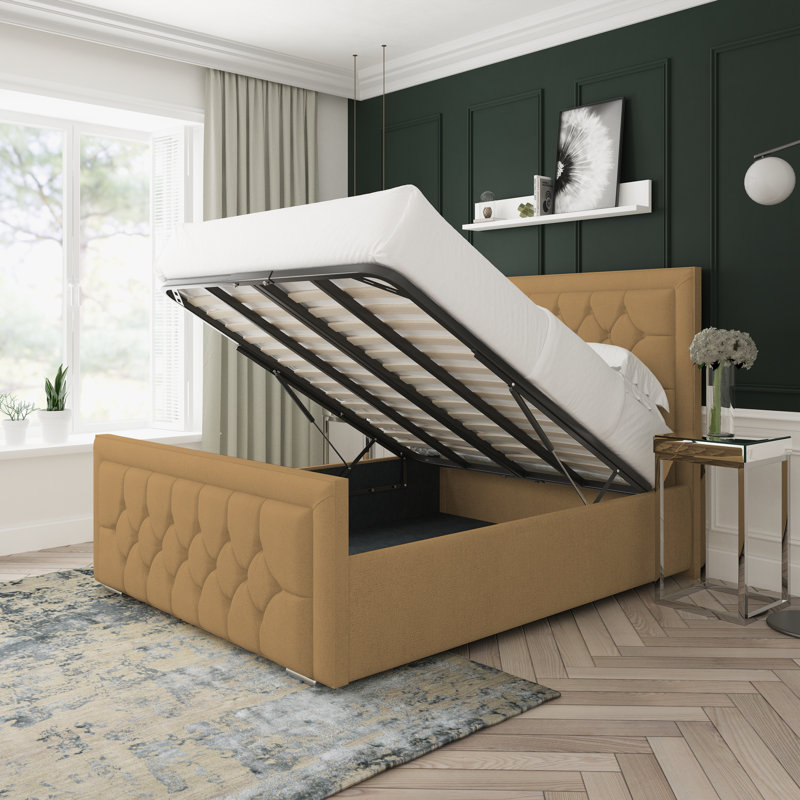 Maple Wool Upholstered Ottoman Bed Frame, Double (4'6), Latte