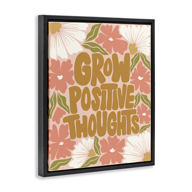 "Grow positif pensées", art mural sur toile flottant noir par Taylor Shannon Designs, Cadre flottant noir de jais