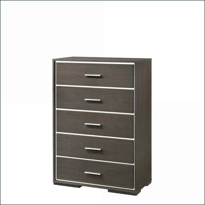 Chests, Modern Grey Oak 5-Drawer with Acrylic Trim | Grey | Oak