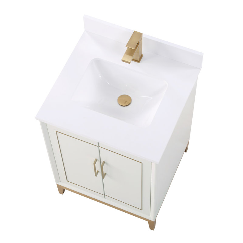 Gracie 24'' W Single Vanity, White Quartz/Single Faucet Mount, Satin White (Cream White)