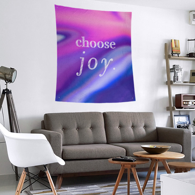 Tapisserie de polyester, choisir la joie citation, H 27,5 po x l 37,5 po, Rose et bleu marine