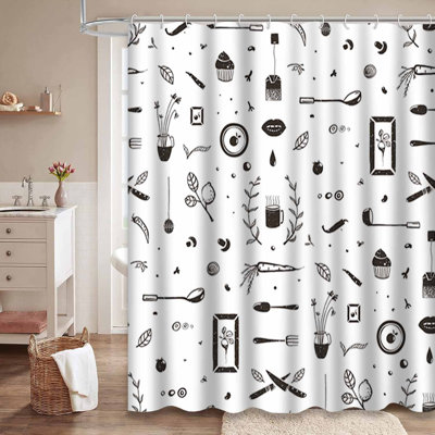 Rideau de douche imperméable noir et blanc avec 12 crochets
