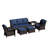 5-Person Patio PE Wicker Furniture Set with Side Table, 3-Seat Sofa, 2 Armchairs and 2 Ottomans with Blue Cushions-288161095