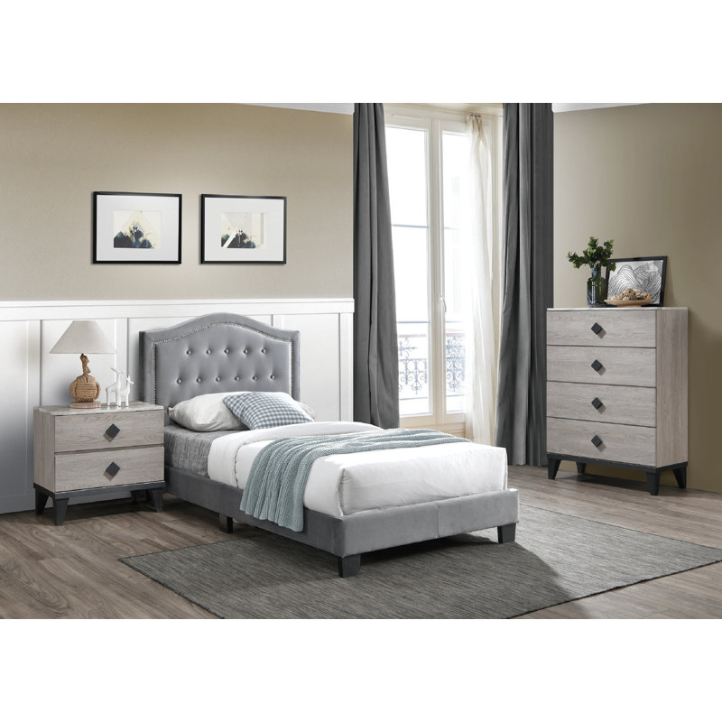 Jaquavian Upholstered Platform Bed, Twin, Gray