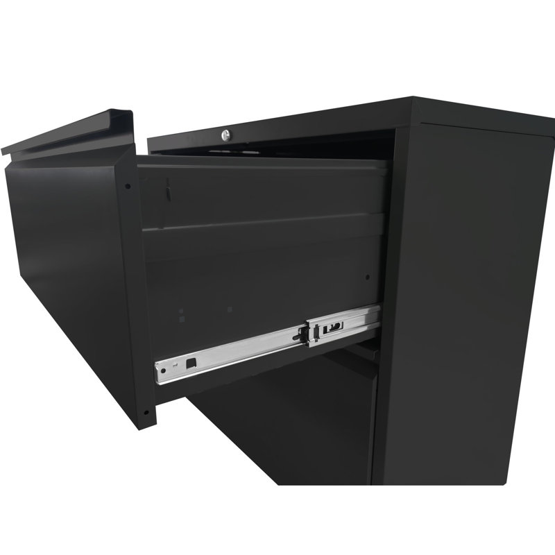 Black Lockable Metal File Cabinet, 2 Drawers, For Office Storage Solutions, Fits Multiple Sizes Modern 2 Cabinet With Lock, Black, Organization, Accommodates Diverse