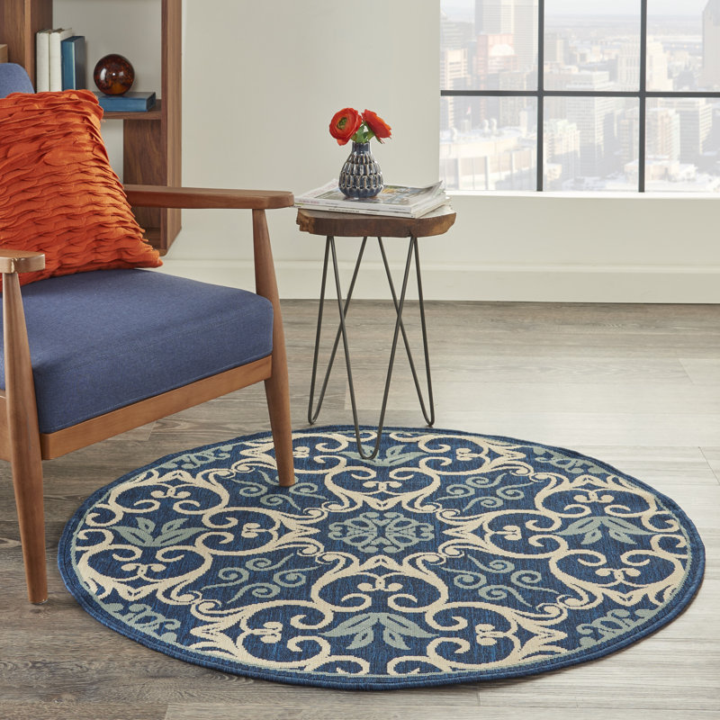 Tapis bleu marine traditionnel Janyce, Rond 4 pi