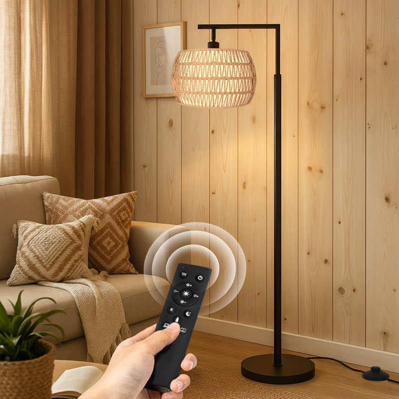 Floor Lamp With Remote Control, Dimmable Bulb Included, Black