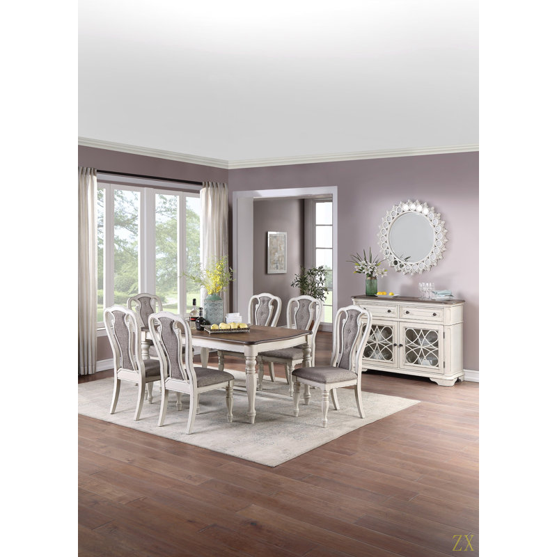 Ensemble de salle à manger 7 pièces de style transitionnel avec plateau en chêne et chaises à 6 places
