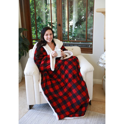 Sherpa Wearable Blanket with Sleeves Arms, Warm Large Snuggly Throw for Women and Men, Gift for Her