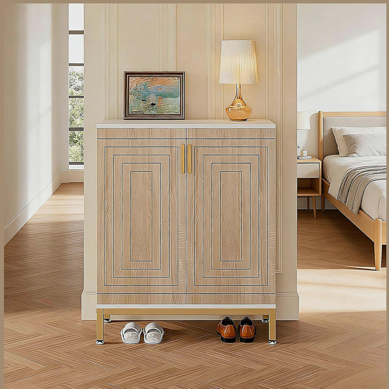 Rangement à chaussures durable, armoire à chaussures spacieuse, armoire à chaussures d'entrée, Blanc / Naturel