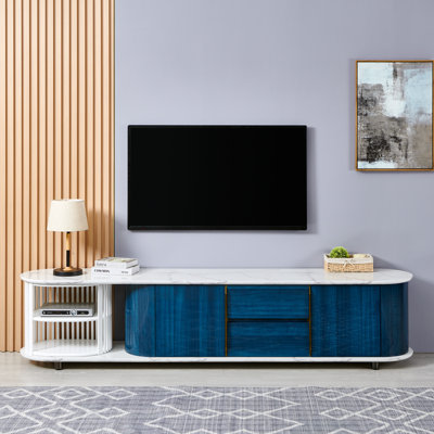 VALUEON 94.5" MEDIA CONSOLE WITH PRE-BUILT WOOD-SLATTED STORAGE & DRAWERS
