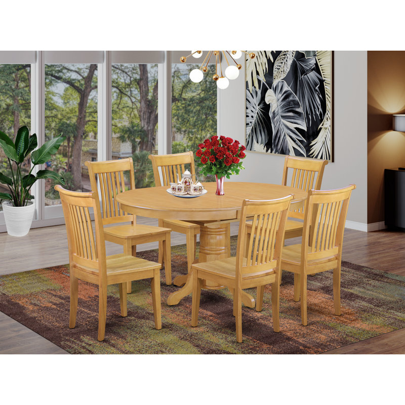 Ensemble de table de salle à manger 7 pièces composé d'une table de salle à manger ovale avec rallonge papillon et 6 chaises en bois, 42 x 60 pouces, chêne
