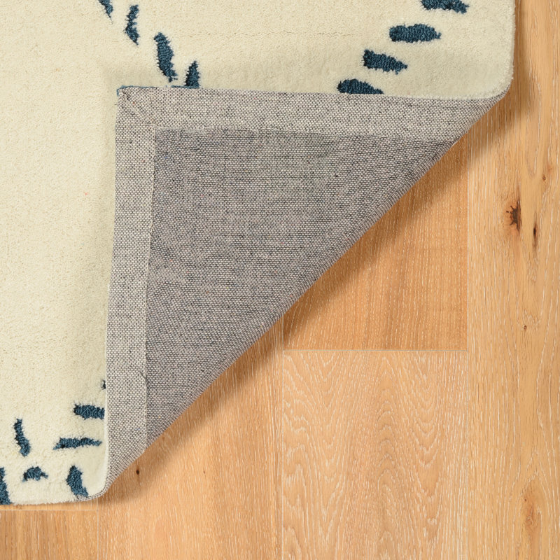 Mehcad Handmade Rug Ivory And Navy, Rectangle 5' x 7'
