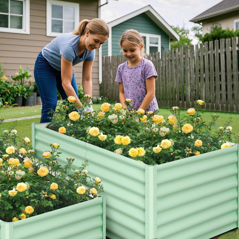 8x4x2 FT Metal Raised Garden Beds Outdoor, Rectangular Planter Box for Planting Plants, Vegetables and Flower, Green, Green