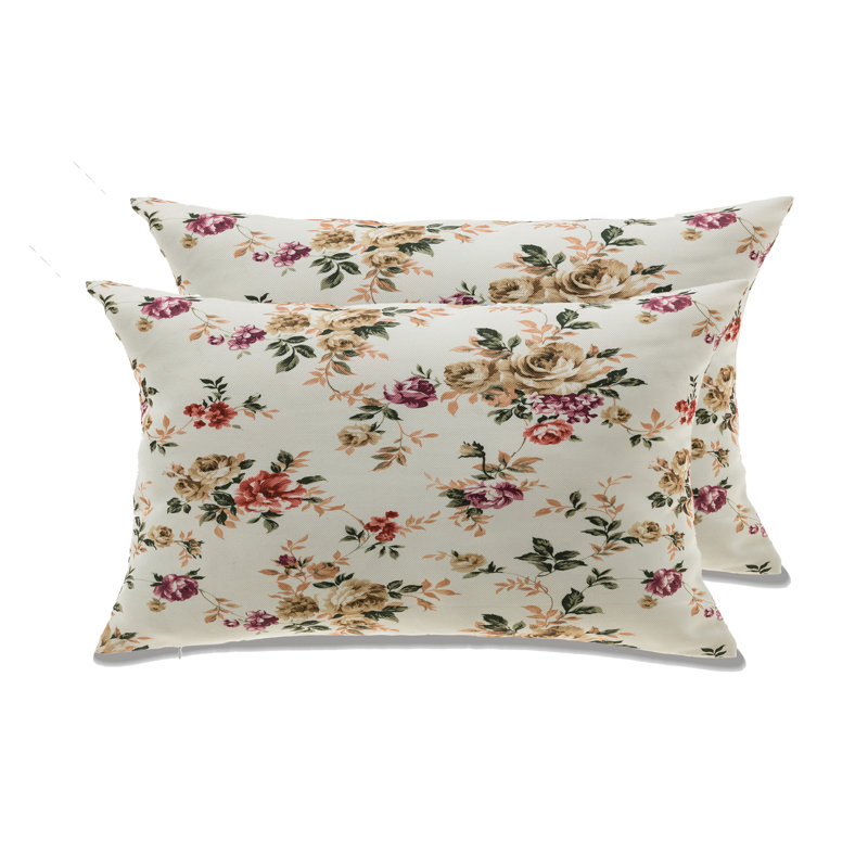 Ensemble de 2 coussins Florence, Ivoire floral, H 14 po x l 22 po, Housse de coussin seulement - sans coussin