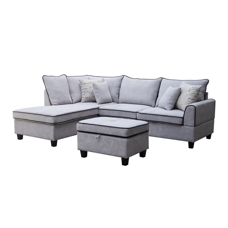 Canapé modulaire avec méridienne orientée à gauche et repose-pieds avec rangement, Gris clair