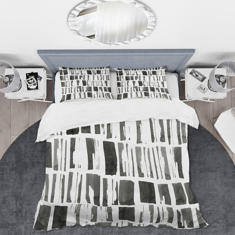 Abstract Monochrome Bricks - Modern Duvet Cover Set - Microfiber Polyester, King Duvet Cover + 2 King Shams
