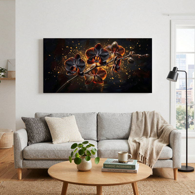 Ensemble de 1 tableau sur toile « Orchidée sombre », L 58 po x H 28 po, Toile tendue