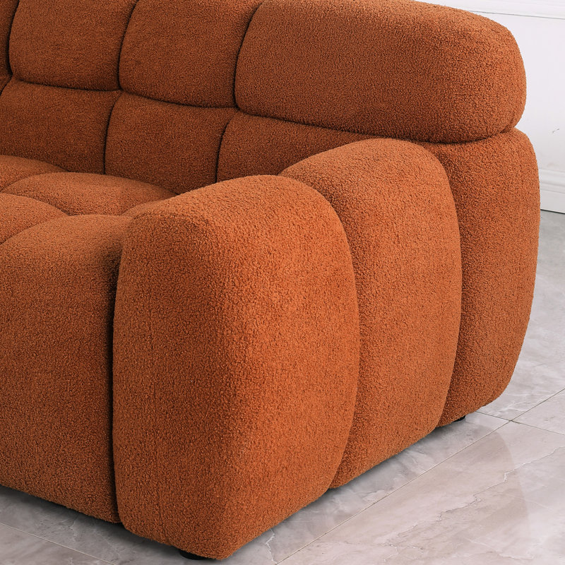 Canapé 2 places en tissu bouclé brun effet guimauve, pour un style de vie de qualité et une construction soignée