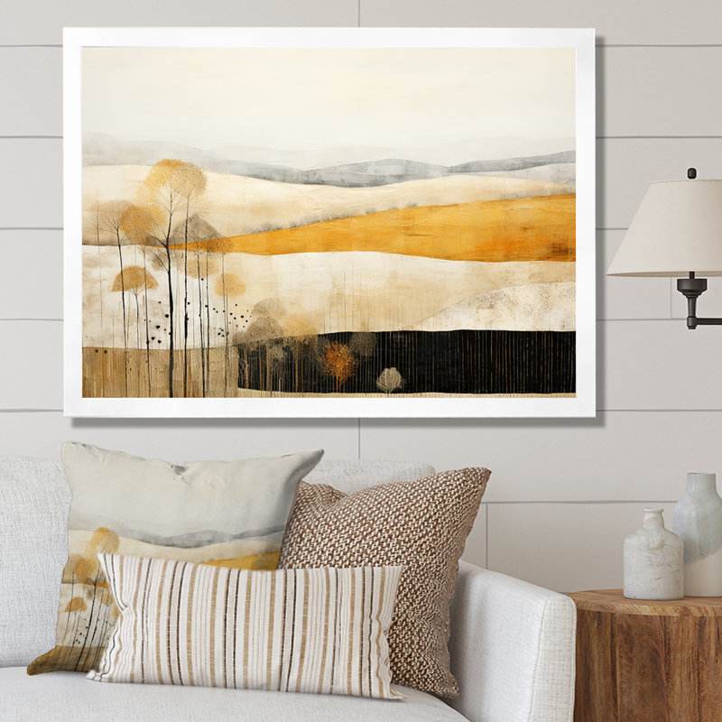 «Bold Mute Tone Countryside Landscape», impression sur toile, H 12 po x l 20 po x P 1 po, Cadre simple blanc