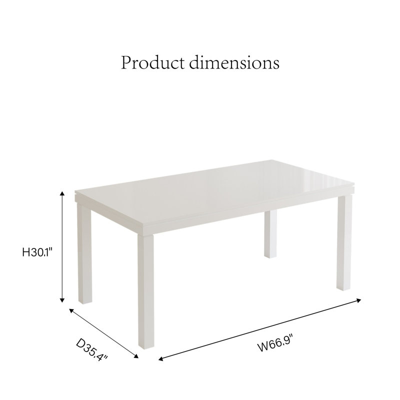 67 inch High Gloss Dining Table, White Gloss 1.5 7inch Thick Kitchen Table