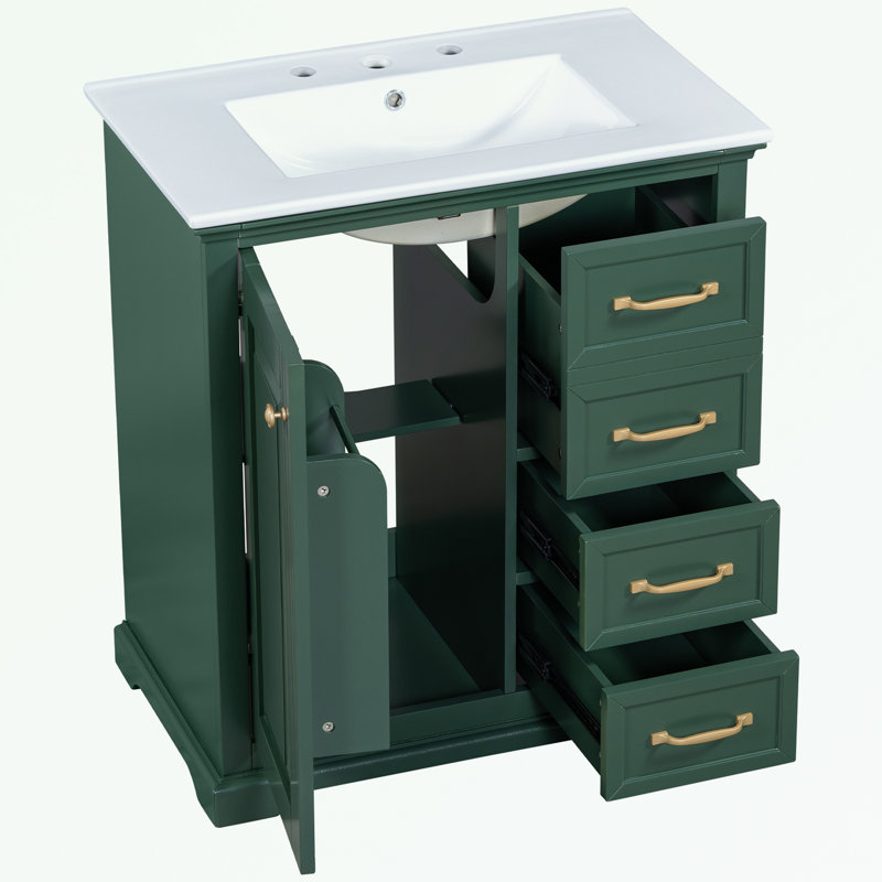 Meuble-lavabo avec lavabo et trois tiroirs, Vert
