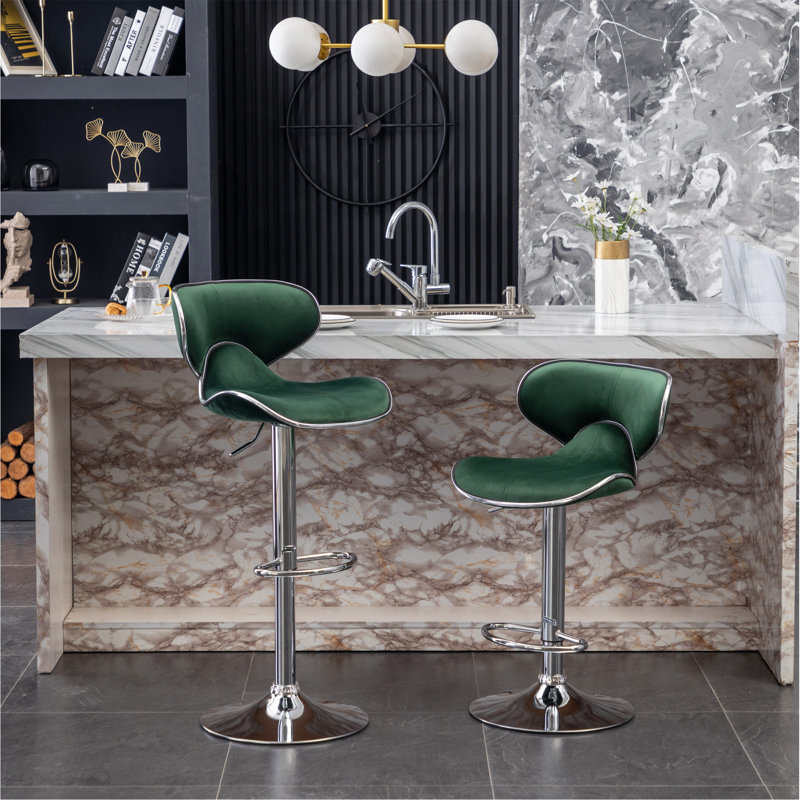 Tabouret de bar réglable en velours, ensemble de 2, vert