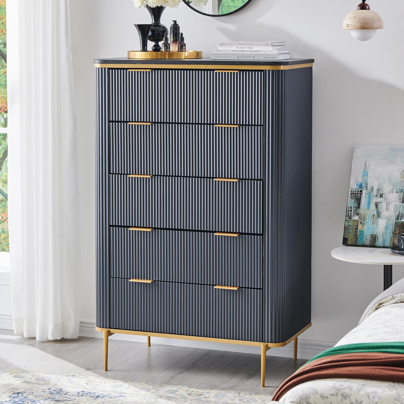 Commode 5 tiroirs 48 po, Bleu