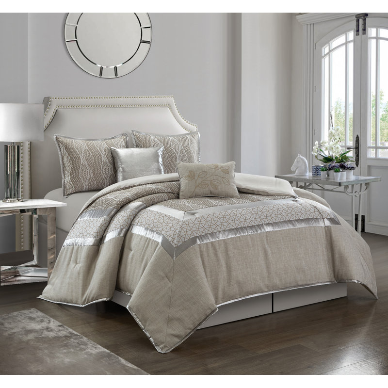 Aurora Gray and Silver Microfiber Queen Reversible Comforter Set