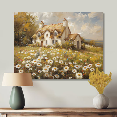 «White Yellow Daisy Delight Country Cottage», art mural campagne