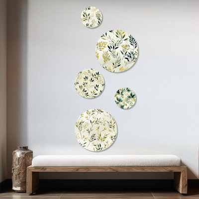 Feuilles zen - ensemble d'art mural rond 5 plantes