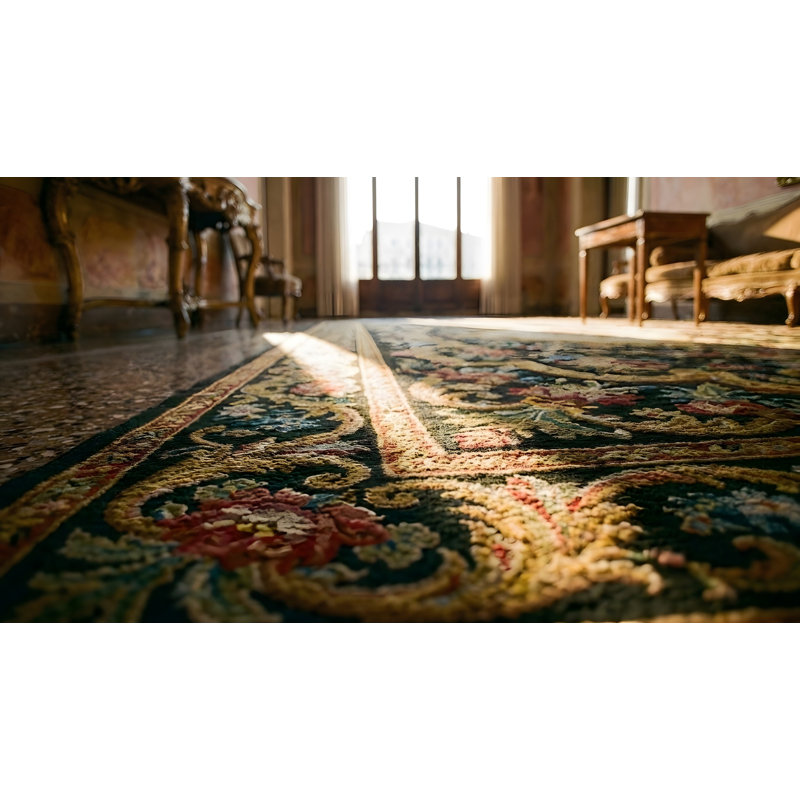 Antique Needlepoint French Floral, Medallion Stitched Rug