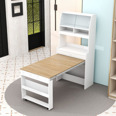 Dining Table with Sliding Glass Doors, Hooks and Shelves