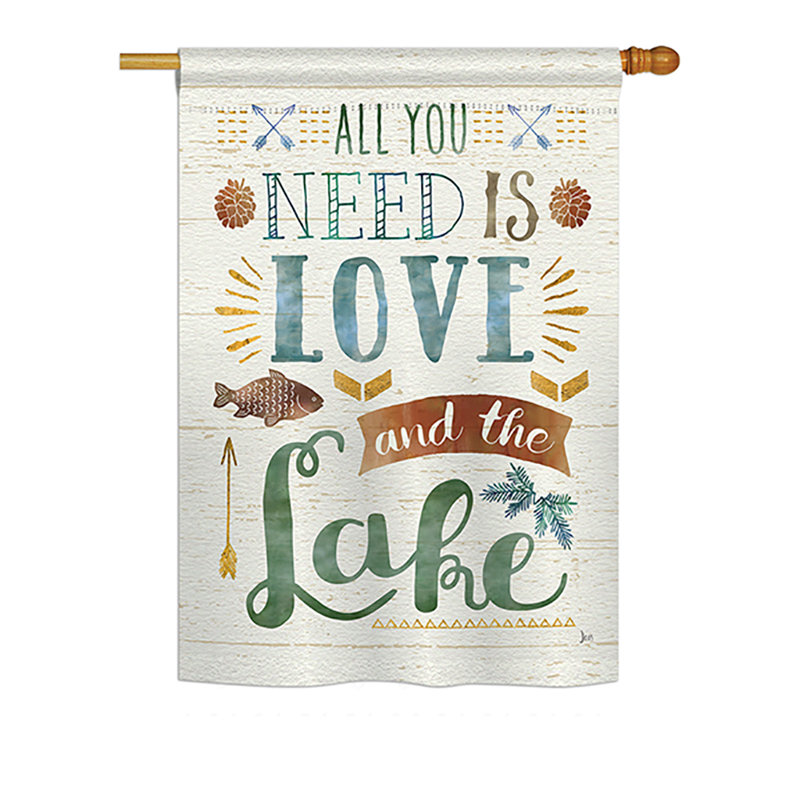 Drapeau intérieur en polyester 40 x 28 po All You Need Is Love and Lake Nature