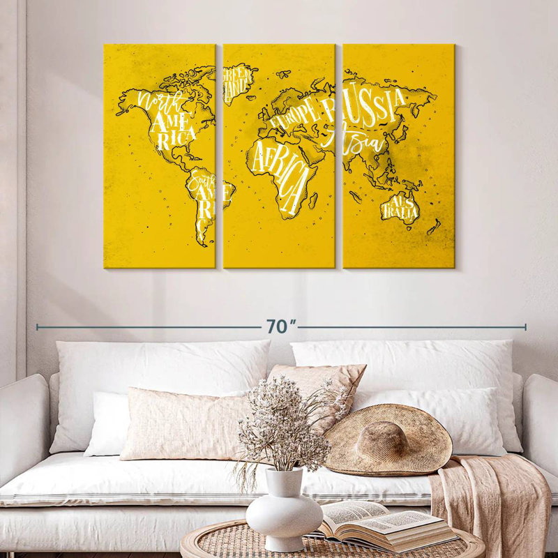 Carte du monde jaune Aliaz, H 32 po x l 50 po