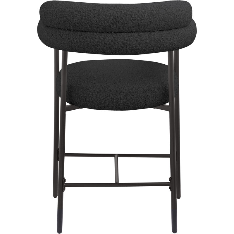 Macdermot Upholstered Counter Stool with Metal Frame, Black, Matte Black, Boucle Fabric