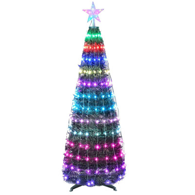 Arbre de Noël pliable 4,9 pi avec 166 lumières DEL à changement de couleur, application et télécommande, minuterie et synchro musicale pour une utilisation intérieure et extérieure