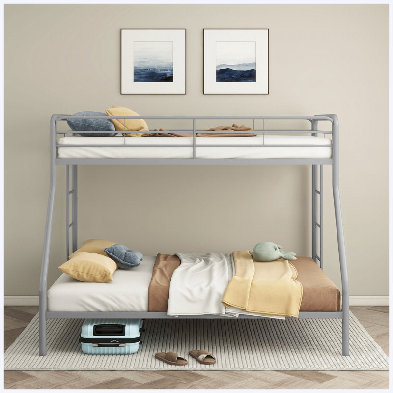 Cadre de lit double superposé argenté brillant Long Beach, mobilier de chambre à coucher moderne bord de mer