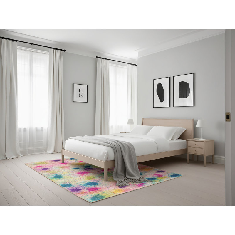 Tapis rose/bleu contemporain, Rectangle 5 pi x 7 pi