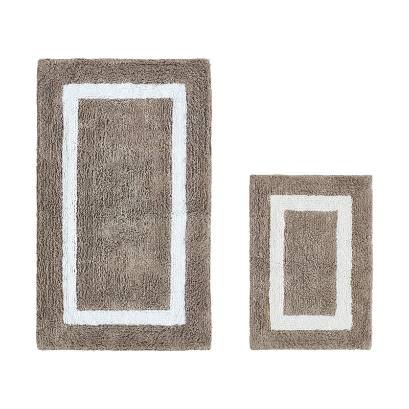 Ensemble de tapis pour salle de bain 2 pièces 100% coton 2370 g / m² Broshouse, tapis de salle de bain touffeté ultra moelleux, super absorbant certifié OEKO-TEX®, réversible, lavable à la machine, confort semblable au spa, beige / blanc