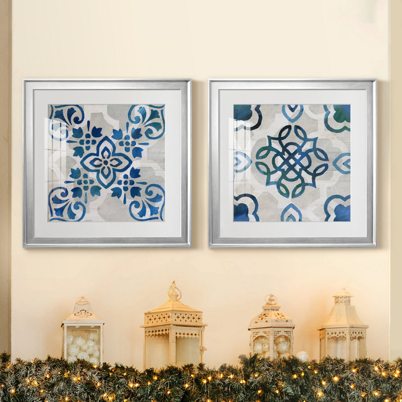 Terra Mesa I - ensemble de 2 reproductions d'art, H 17,5 po x l 35 po x P 1,5 po, Papier avec cadre argenté, Blanc